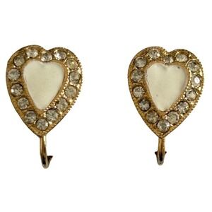 Vintage Hobe Enamel Rhinestone Heart Stud Screw Back Earrings